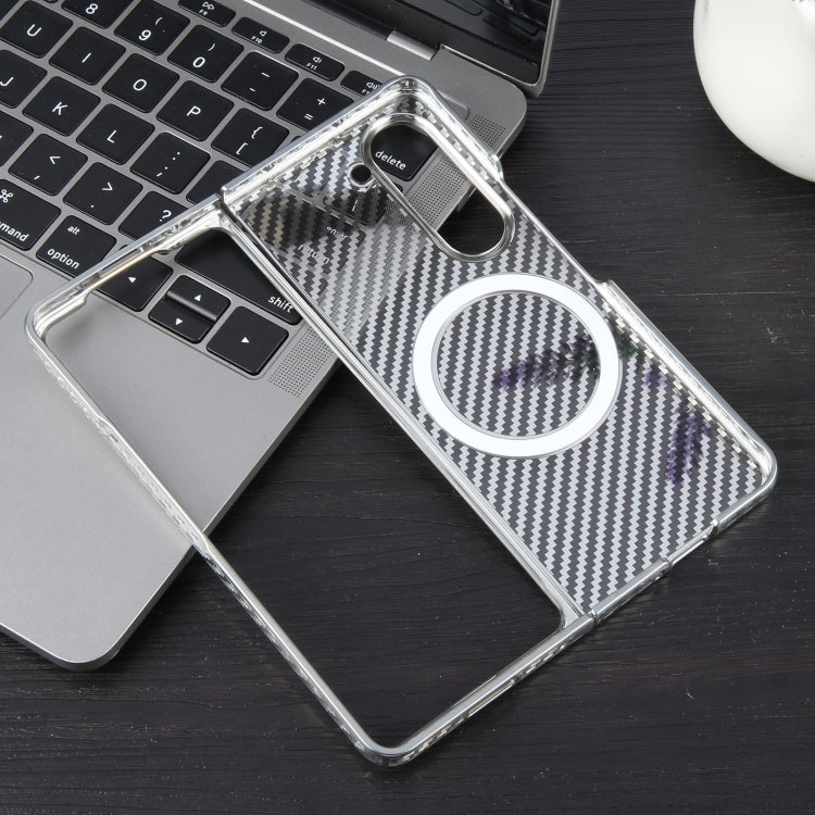 For Samsung Galaxy Z Fold5 6D Plated Carbon Fiber Clear Magsafe PC Phone Case