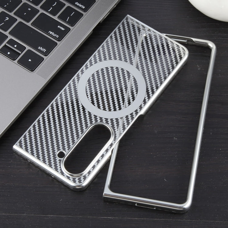 For Samsung Galaxy Z Fold5 6D Plated Carbon Fiber Clear Magsafe PC Phone Case