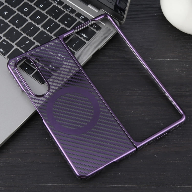 For Samsung Galaxy Z Fold5 6D Plated Carbon Fiber Clear Magsafe PC Phone Case