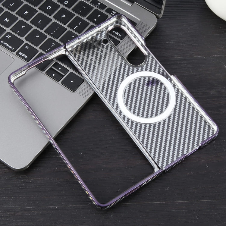 For Samsung Galaxy Z Fold5 6D Plated Carbon Fiber Clear Magsafe PC Phone Case