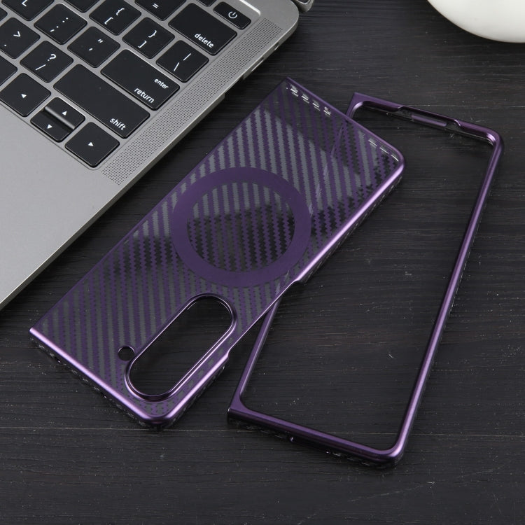 For Samsung Galaxy Z Fold5 6D Plated Carbon Fiber Clear Magsafe PC Phone Case