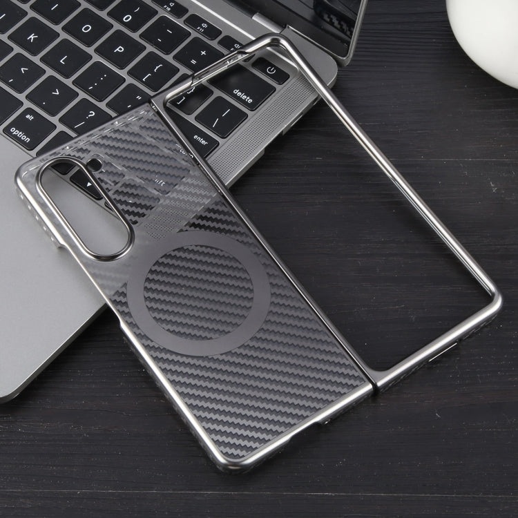 For Samsung Galaxy Z Fold5 6D Plated Carbon Fiber Clear Magsafe PC Phone Case