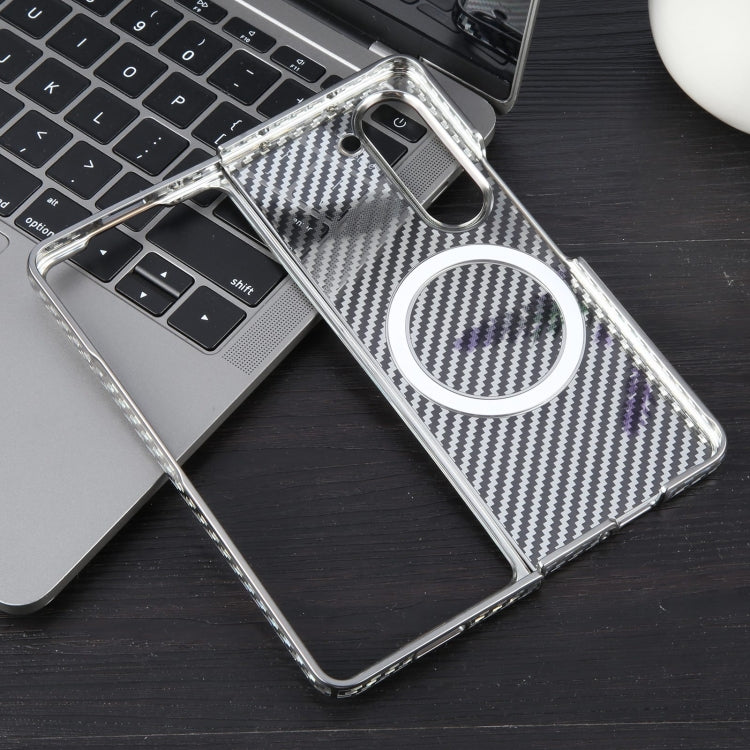For Samsung Galaxy Z Fold5 6D Plated Carbon Fiber Clear Magsafe PC Phone Case