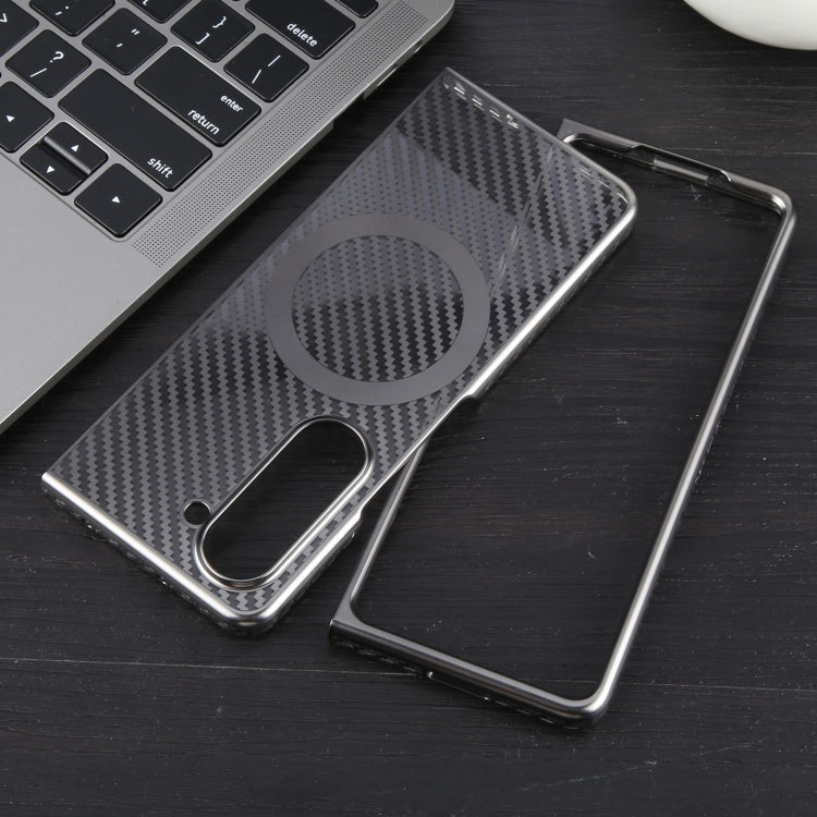 For Samsung Galaxy Z Fold5 6D Plated Carbon Fiber Clear Magsafe PC Phone Case