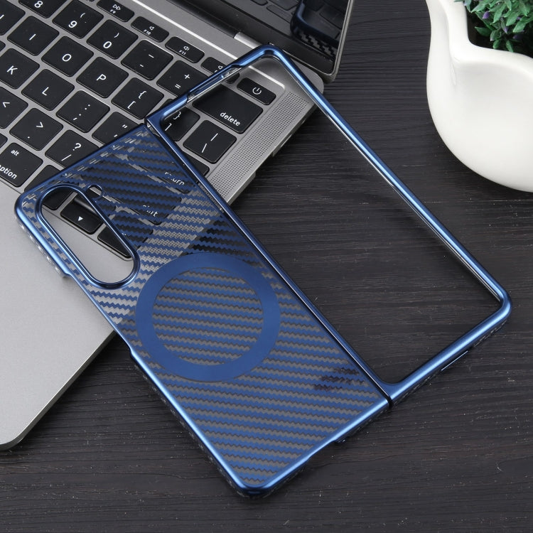 For Samsung Galaxy Z Fold5 6D Plated Carbon Fiber Clear Magsafe PC Phone Case