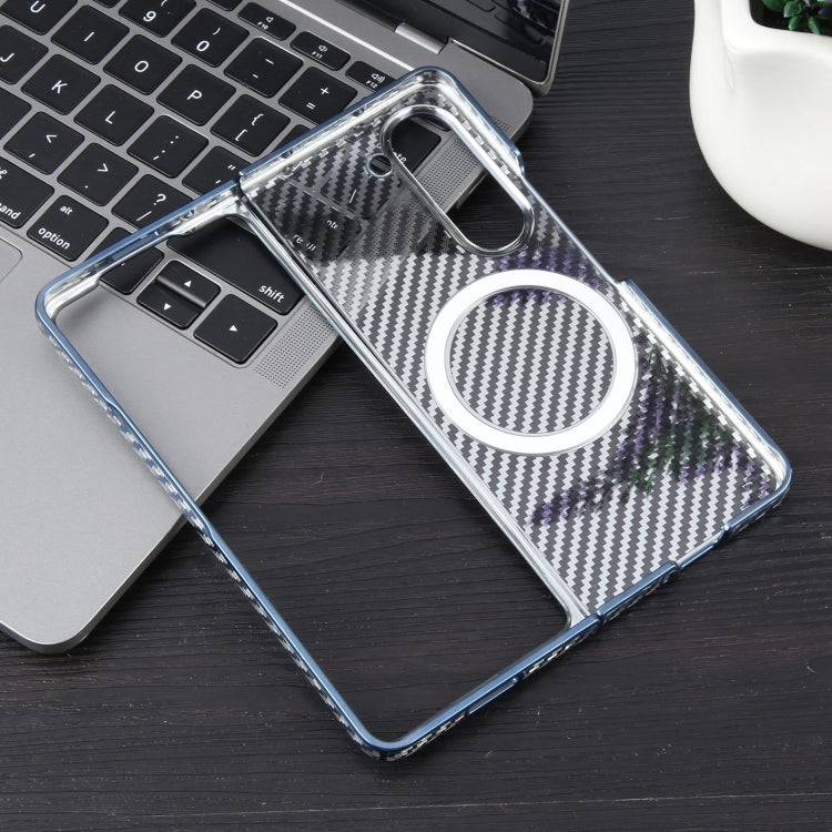 For Samsung Galaxy Z Fold5 6D Plated Carbon Fiber Clear Magsafe PC Phone Case