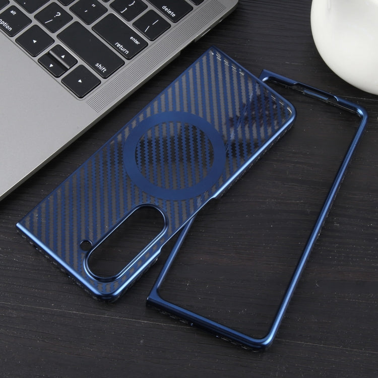 For Samsung Galaxy Z Fold5 6D Plated Carbon Fiber Clear Magsafe PC Phone Case