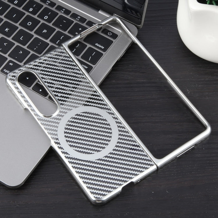 For Samsung Galaxy Z Fold4 6D Plated Carbon Fiber Clear Magsafe PC Phone Case