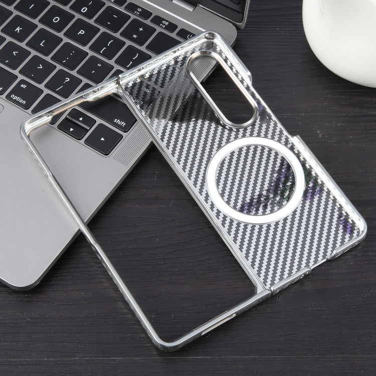 For Samsung Galaxy Z Fold4 6D Plated Carbon Fiber Clear Magsafe PC Phone Case