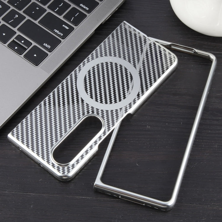 For Samsung Galaxy Z Fold4 6D Plated Carbon Fiber Clear Magsafe PC Phone Case