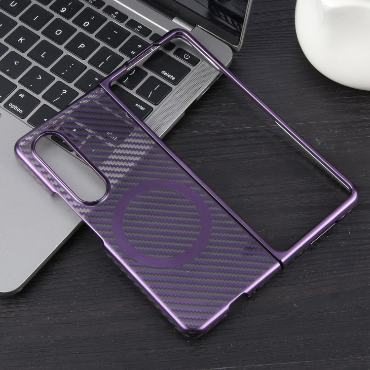 For Samsung Galaxy Z Fold4 6D Plated Carbon Fiber Clear Magsafe PC Phone Case