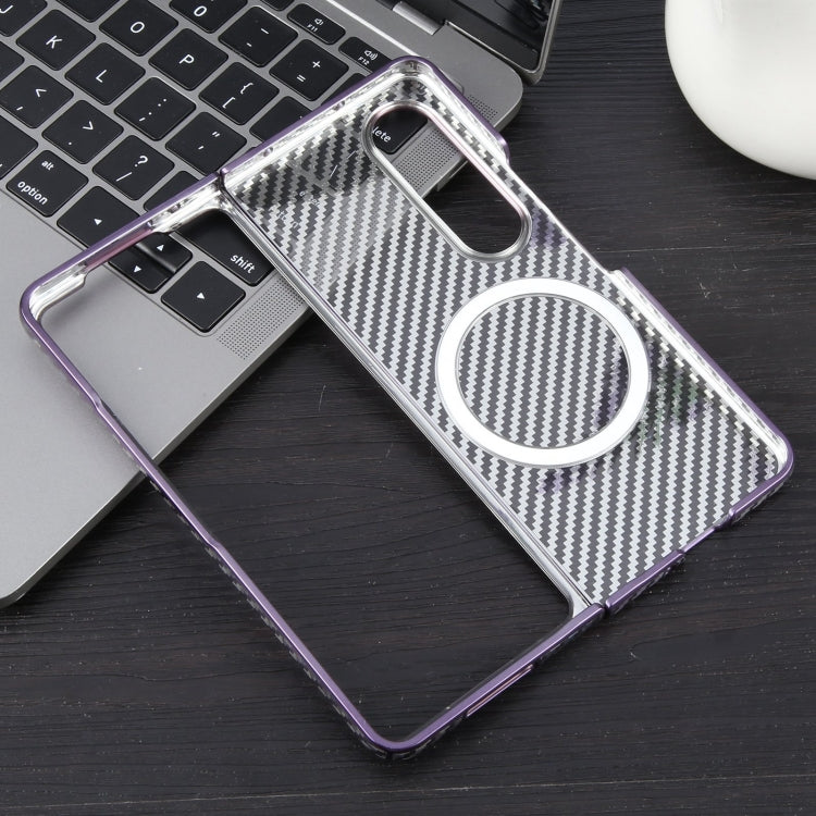 For Samsung Galaxy Z Fold4 6D Plated Carbon Fiber Clear Magsafe PC Phone Case