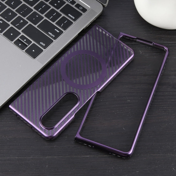 For Samsung Galaxy Z Fold4 6D Plated Carbon Fiber Clear Magsafe PC Phone Case