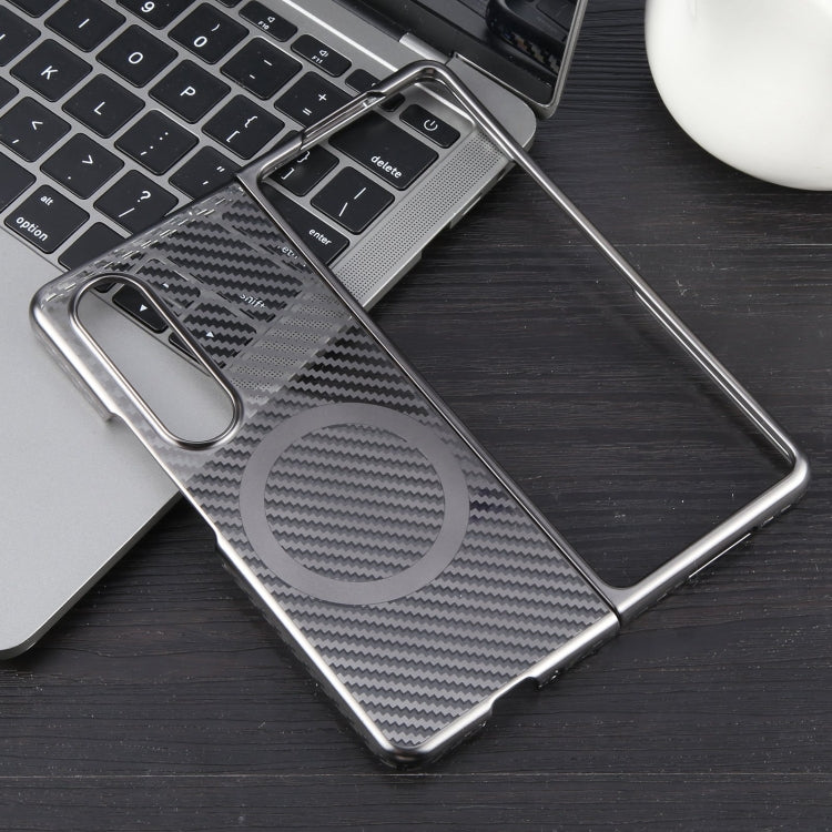 For Samsung Galaxy Z Fold4 6D Plated Carbon Fiber Clear Magsafe PC Phone Case