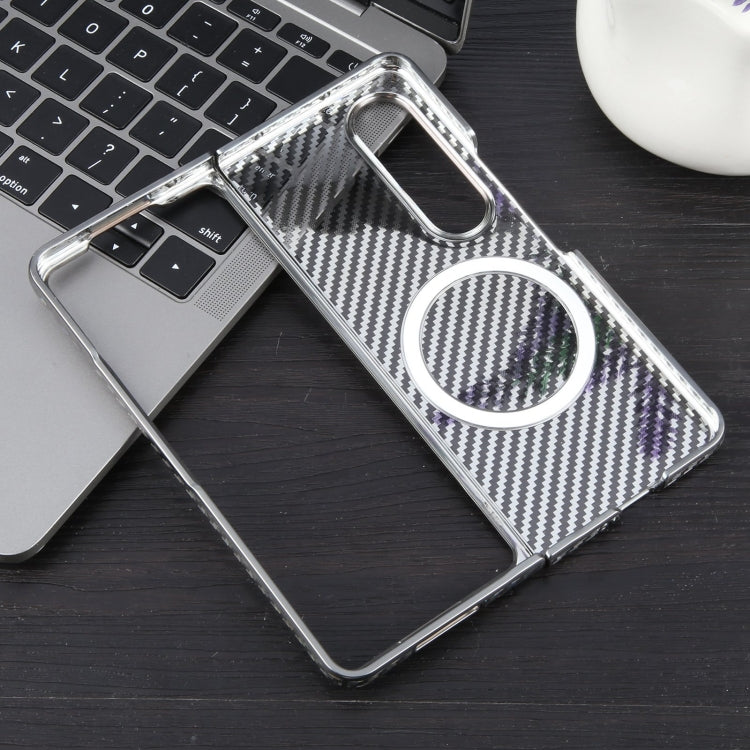 For Samsung Galaxy Z Fold4 6D Plated Carbon Fiber Clear Magsafe PC Phone Case