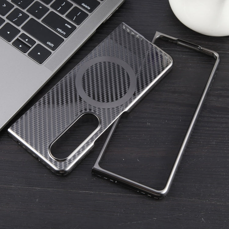 For Samsung Galaxy Z Fold4 6D Plated Carbon Fiber Clear Magsafe PC Phone Case