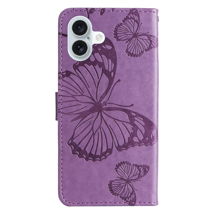 For iPhone 16 Plus 3D Butterfly Embossed Pattern Flip Leather Phone Case