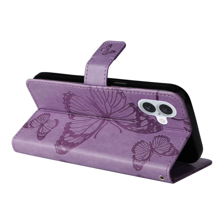 For iPhone 16 Plus 3D Butterfly Embossed Pattern Flip Leather Phone Case