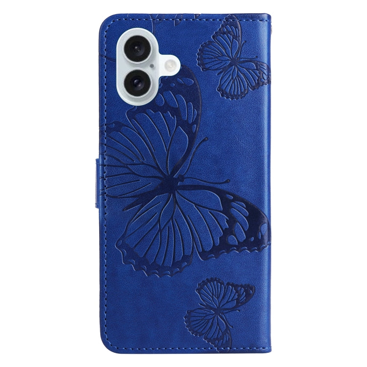 For iPhone 16 Plus 3D Butterfly Embossed Pattern Flip Leather Phone Case