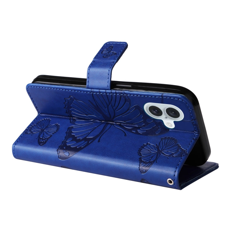 For iPhone 16 Plus 3D Butterfly Embossed Pattern Flip Leather Phone Case