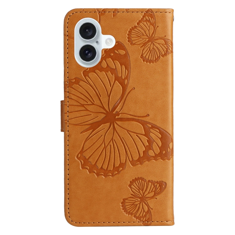 For iPhone 16 Plus 3D Butterfly Embossed Pattern Flip Leather Phone Case