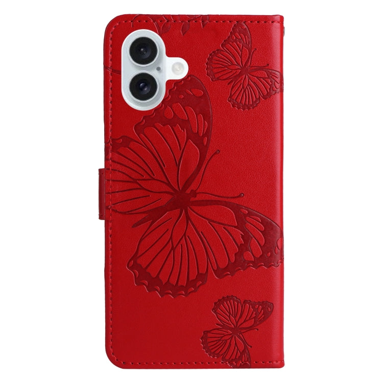 For iPhone 16 Plus 3D Butterfly Embossed Pattern Flip Leather Phone Case