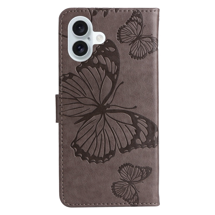 For iPhone 16 Plus 3D Butterfly Embossed Pattern Flip Leather Phone Case