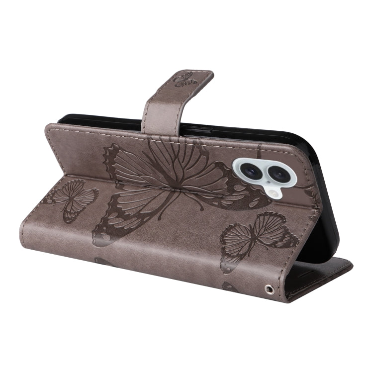 For iPhone 16 Plus 3D Butterfly Embossed Pattern Flip Leather Phone Case