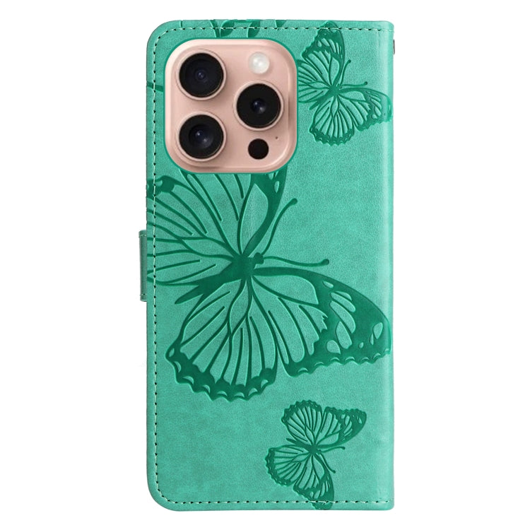 For iPhone 16 Pro 3D Butterfly Embossed Pattern Flip Leather Phone Case