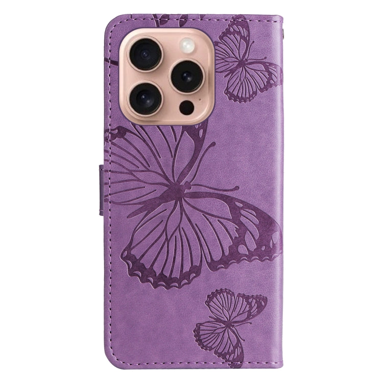 For iPhone 16 Pro 3D Butterfly Embossed Pattern Flip Leather Phone Case