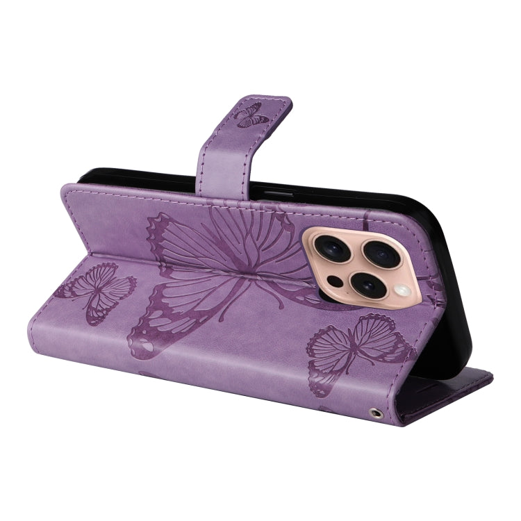 For iPhone 16 Pro 3D Butterfly Embossed Pattern Flip Leather Phone Case