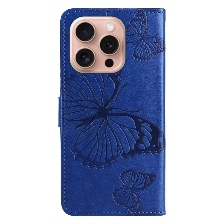 For iPhone 16 Pro 3D Butterfly Embossed Pattern Flip Leather Phone Case