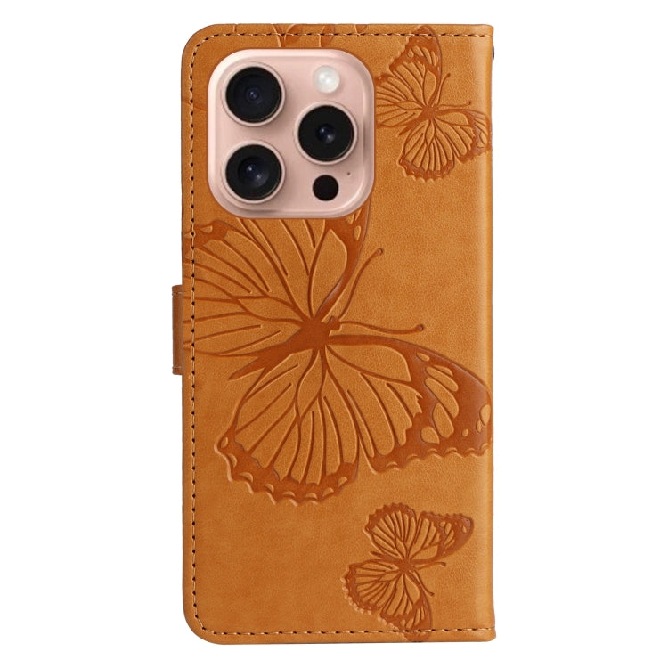 For iPhone 16 Pro 3D Butterfly Embossed Pattern Flip Leather Phone Case