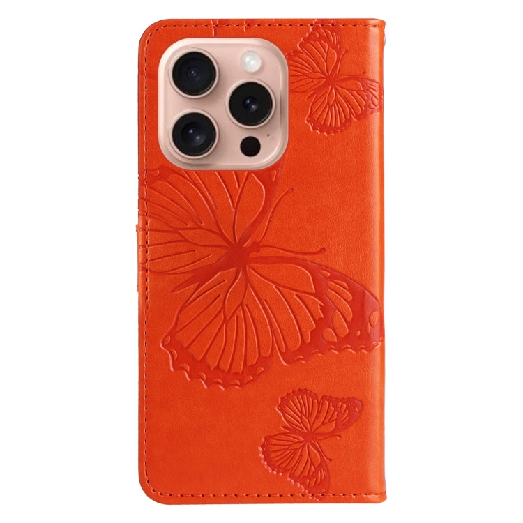 For iPhone 16 Pro 3D Butterfly Embossed Pattern Flip Leather Phone Case