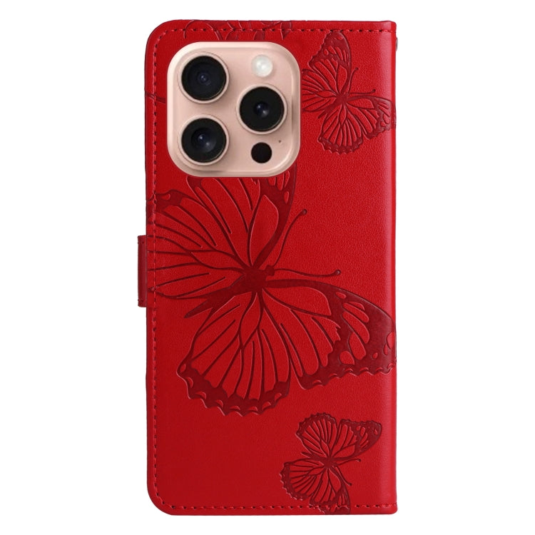 For iPhone 16 Pro 3D Butterfly Embossed Pattern Flip Leather Phone Case