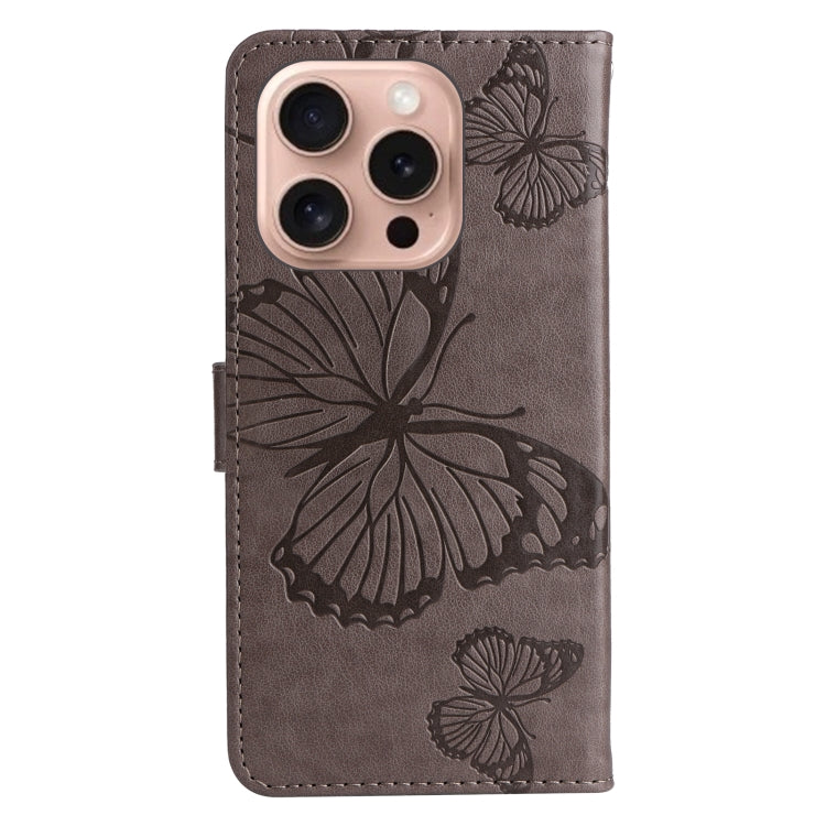 For iPhone 16 Pro 3D Butterfly Embossed Pattern Flip Leather Phone Case