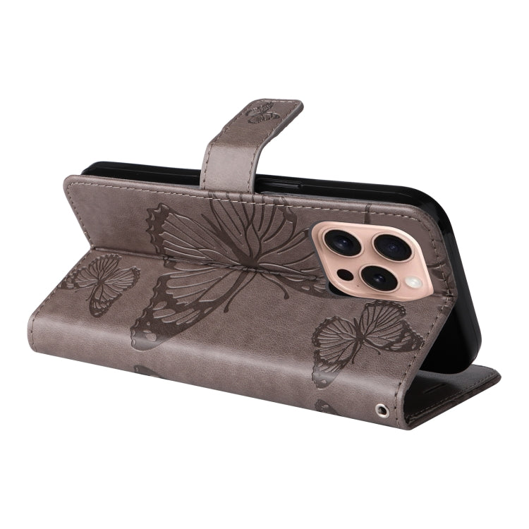 For iPhone 16 Pro 3D Butterfly Embossed Pattern Flip Leather Phone Case
