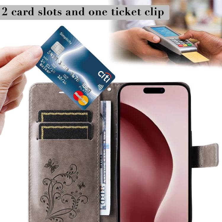 For iPhone 16 Pro 3D Butterfly Embossed Pattern Flip Leather Phone Case