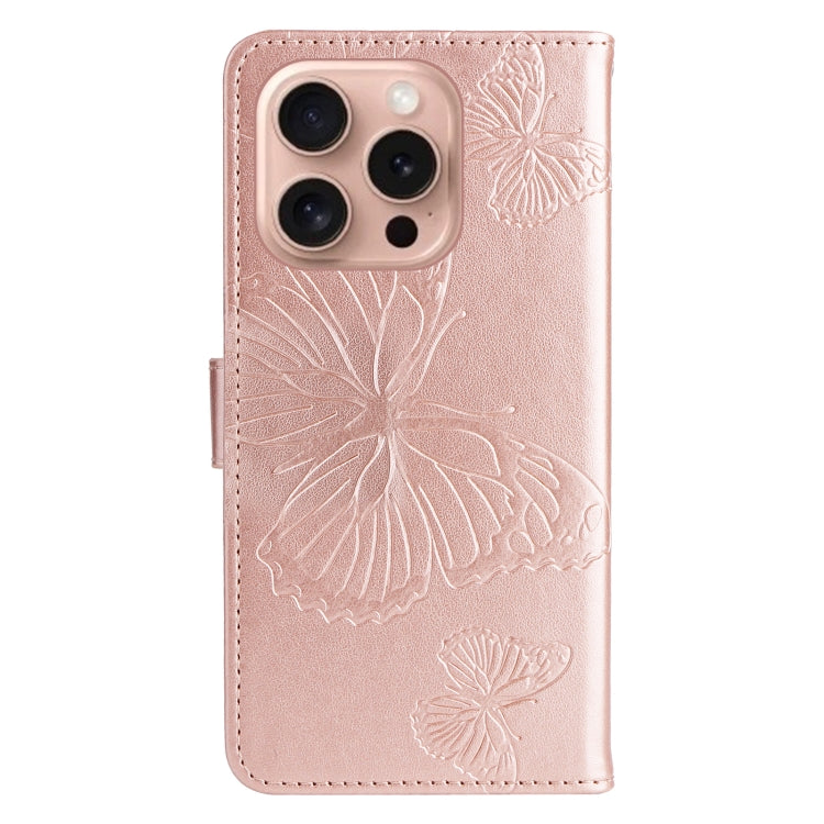 For iPhone 16 Pro 3D Butterfly Embossed Pattern Flip Leather Phone Case