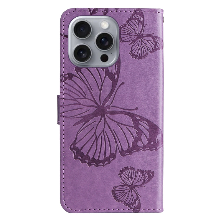 For iPhone 16 Pro Max 3D Butterfly Embossed Pattern Flip Leather Phone Case