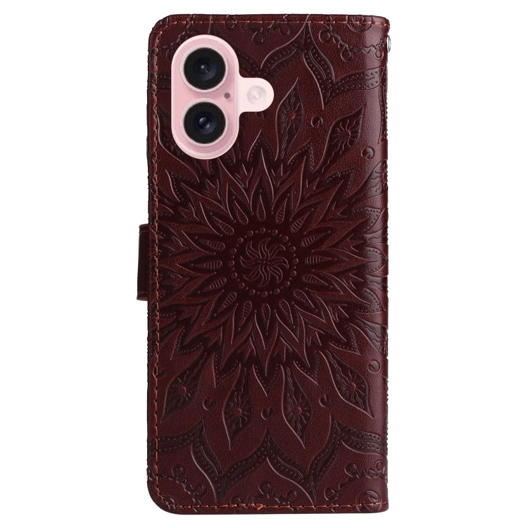 For iPhone 16 Embossed Sunflower Pattern Flip Leather Phone Case