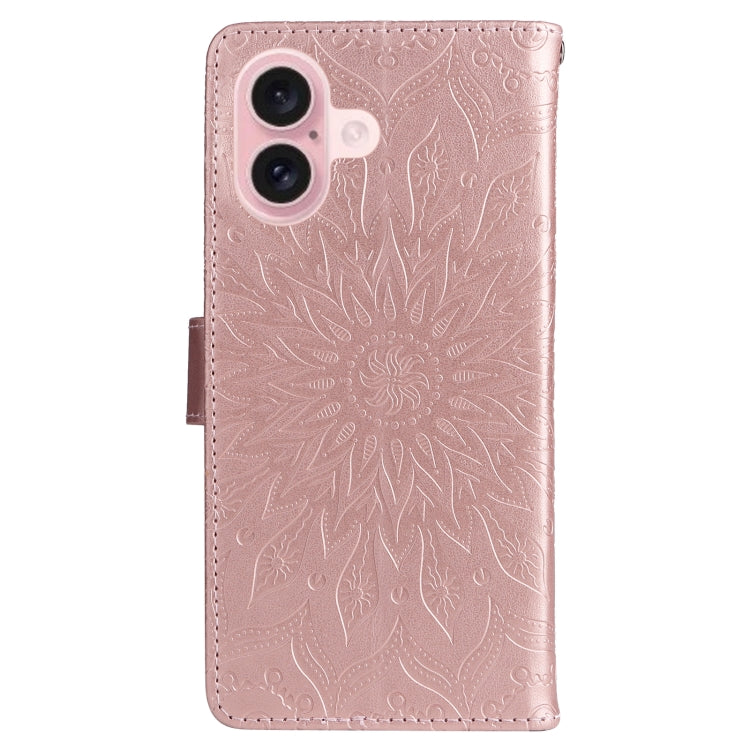 For iPhone 16 Embossed Sunflower Pattern Flip Leather Phone Case