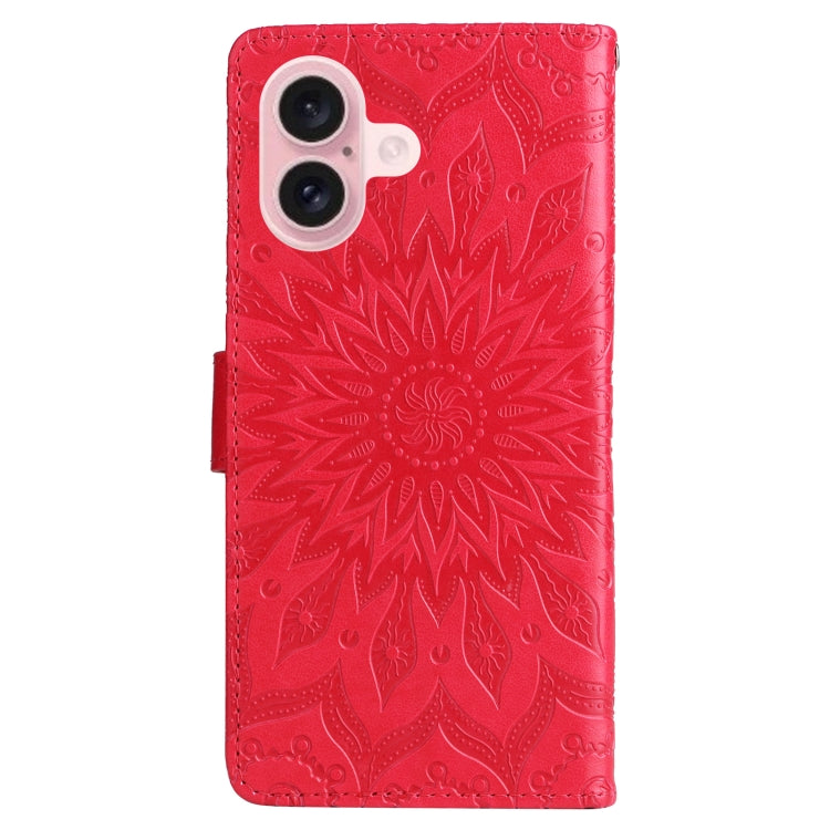 For iPhone 16 Embossed Sunflower Pattern Flip Leather Phone Case