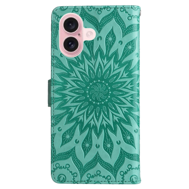 For iPhone 16 Embossed Sunflower Pattern Flip Leather Phone Case
