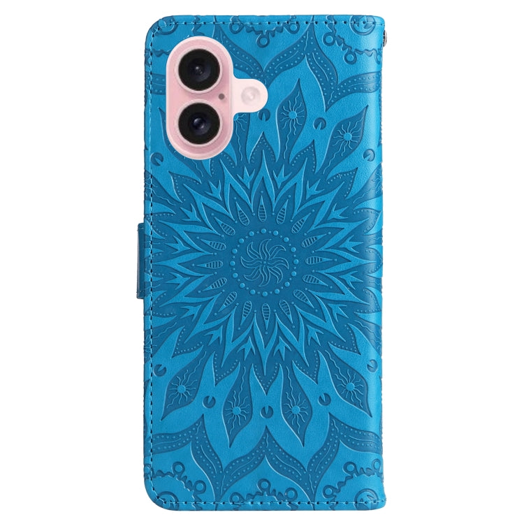 For iPhone 16 Embossed Sunflower Pattern Flip Leather Phone Case