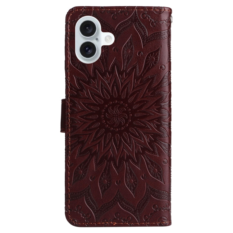 For iPhone 16 Plus Embossed Sunflower Pattern Flip Leather Phone Case