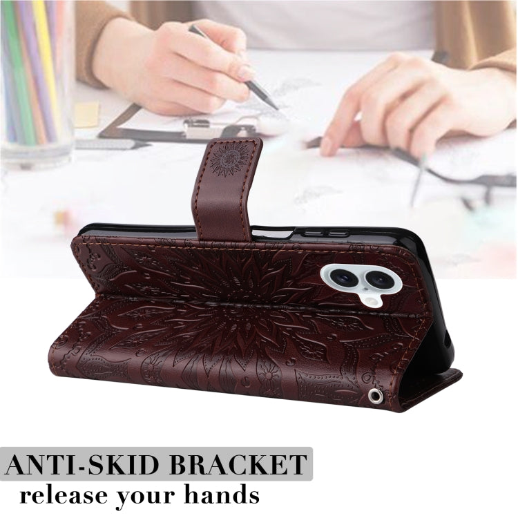 For iPhone 16 Plus Embossed Sunflower Pattern Flip Leather Phone Case