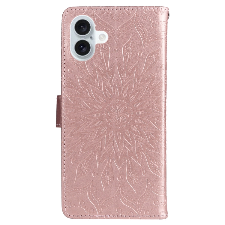 For iPhone 16 Plus Embossed Sunflower Pattern Flip Leather Phone Case