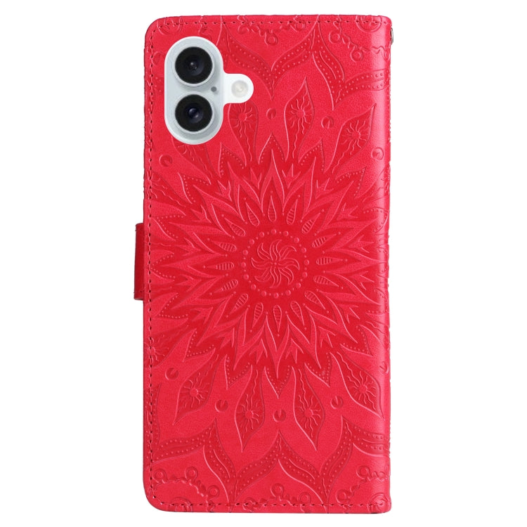 For iPhone 16 Plus Embossed Sunflower Pattern Flip Leather Phone Case