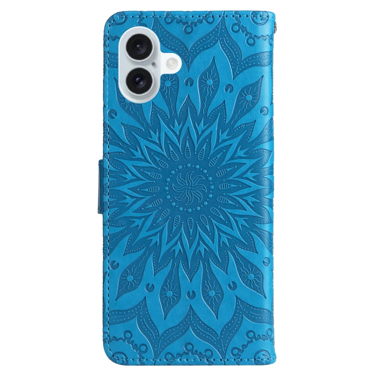 For iPhone 16 Plus Embossed Sunflower Pattern Flip Leather Phone Case